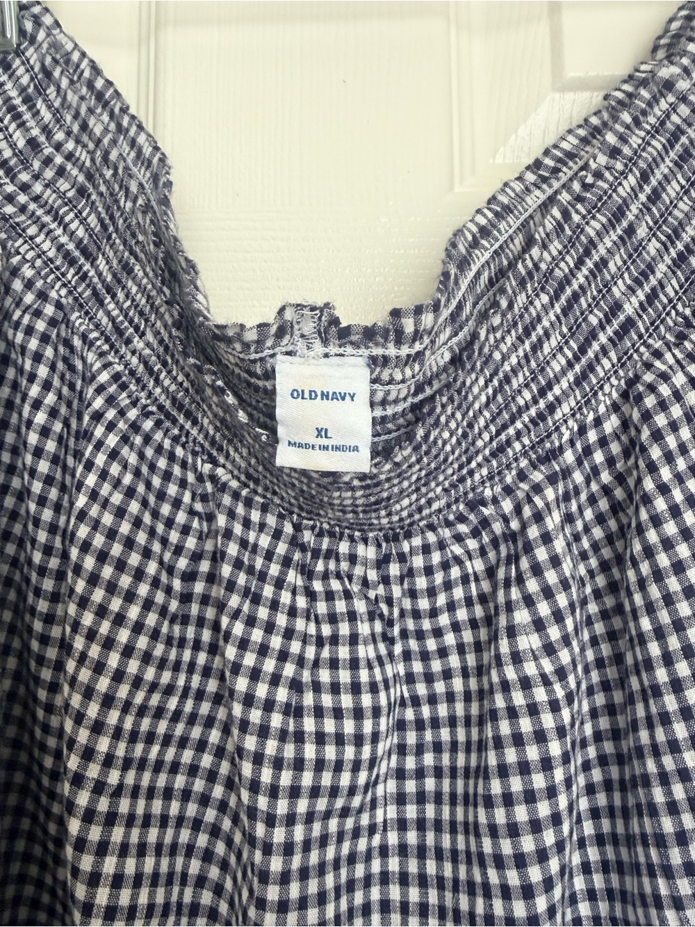 Old Navy Navy and White Gingham off the shoulder top xl